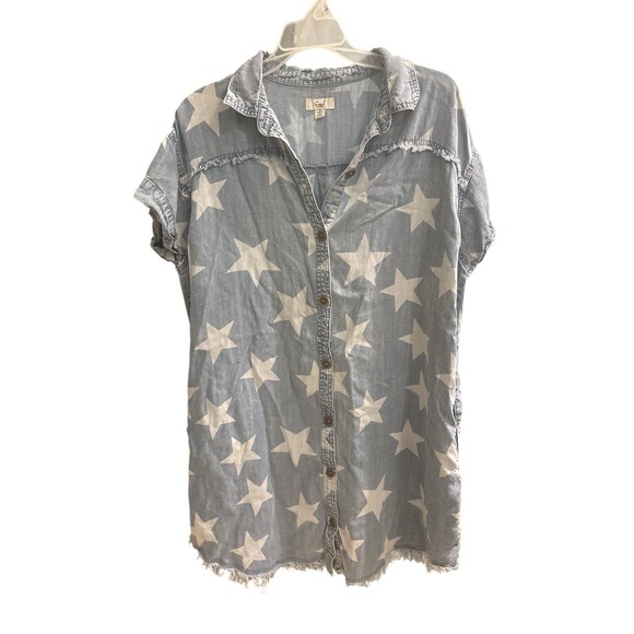 Easel Women's Stars Dress Distressed Washed Denim Size Size Small 100% Cotton - Picture 1 of 7